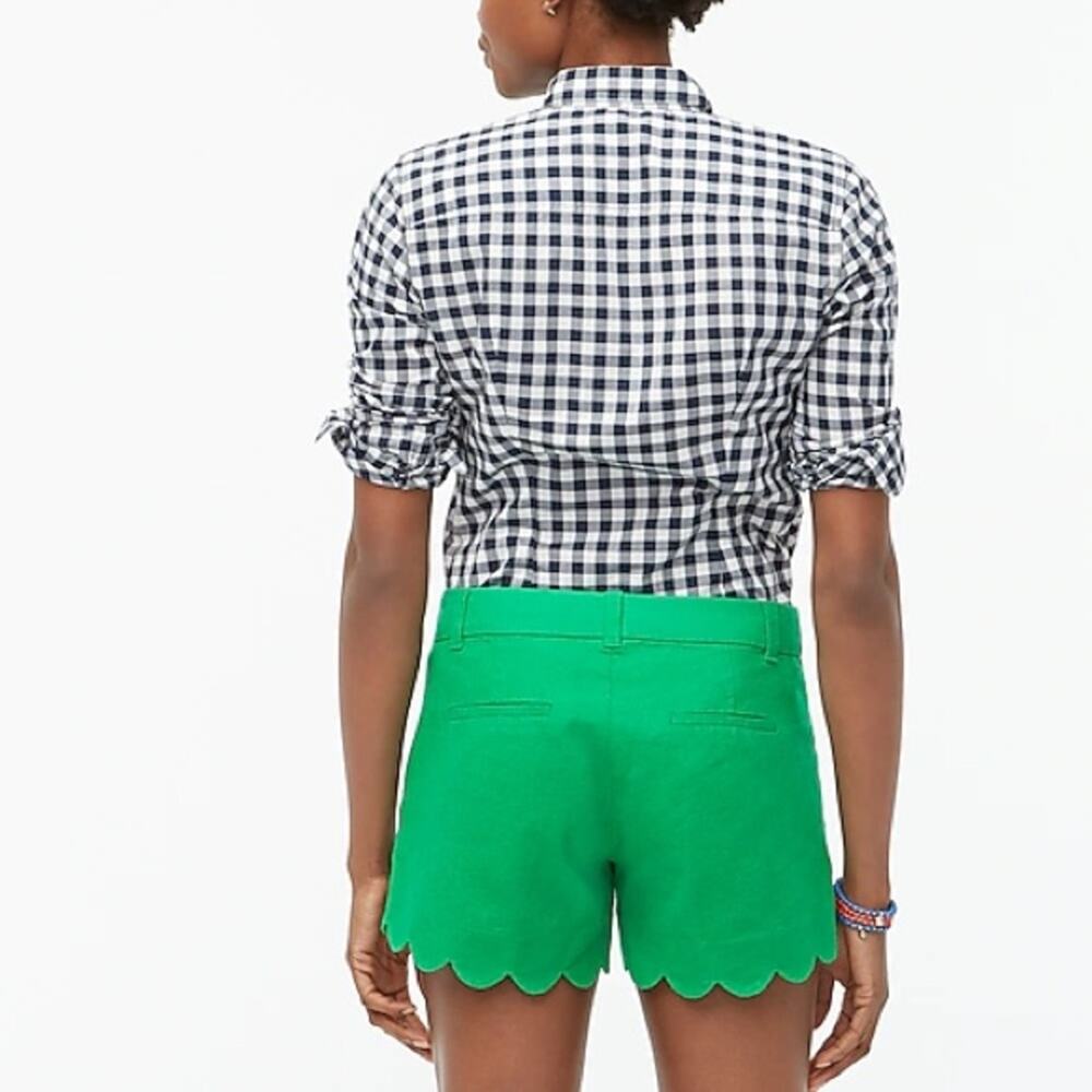 J Crew Bright Green Scallop Hem Linen Blend Shorts, Sz 00 - Picture 7 of 9